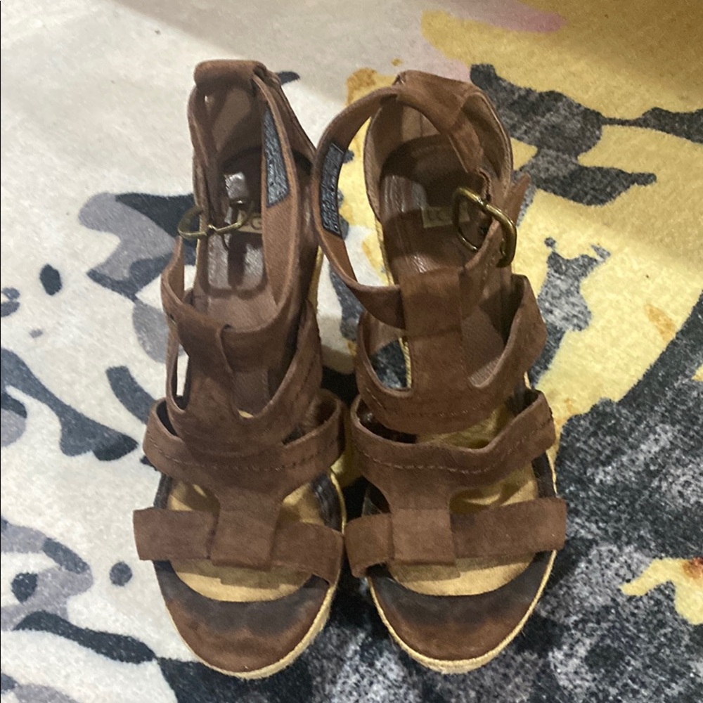 Brown Suede Strappy Women's Sandals/Wedge